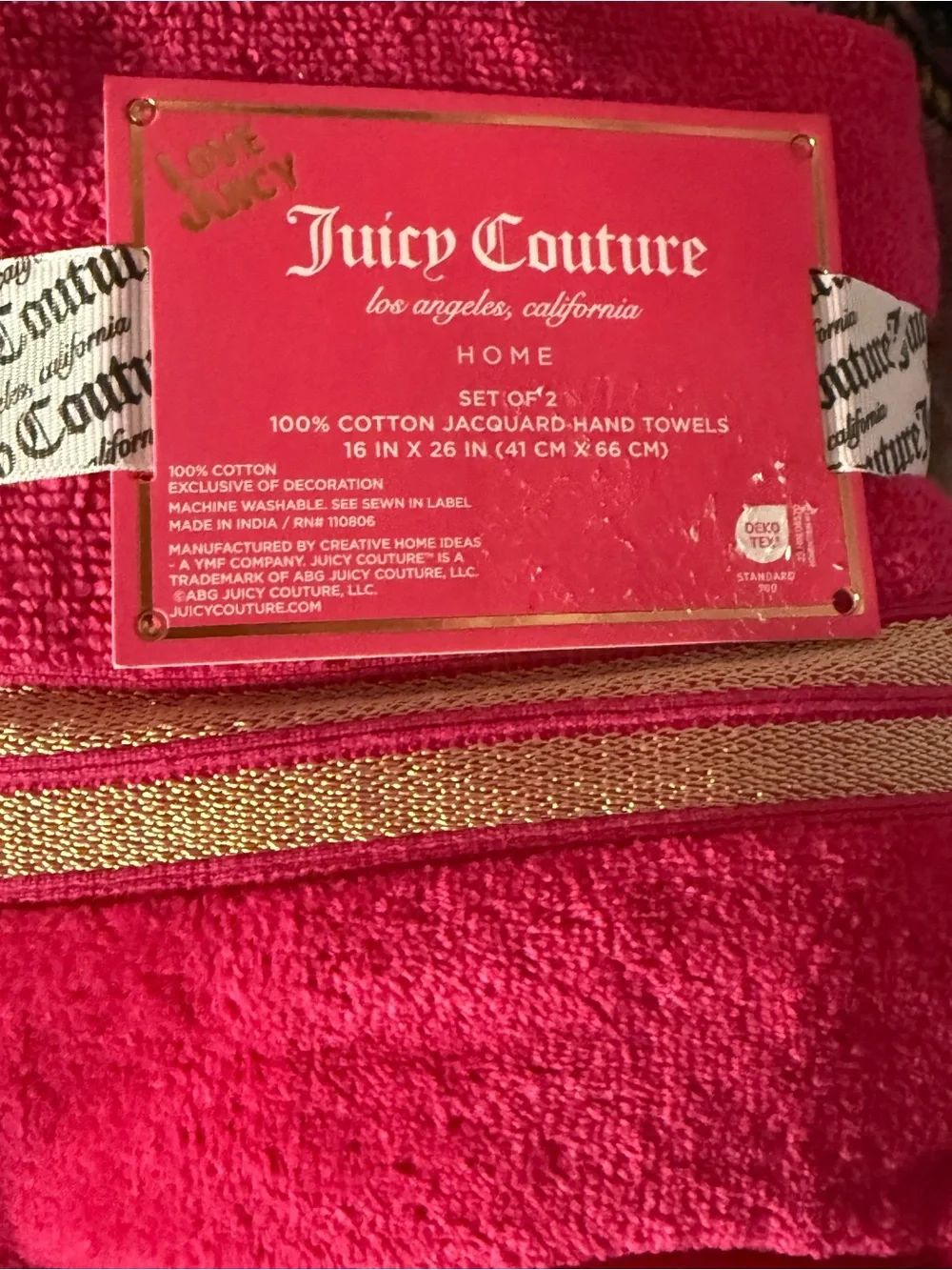 Juicy Couture Hot Pink Bath Towels & Hand Towels – New with Tags